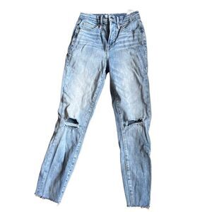 Good American light wash distressed  good waist raw hem jeans size 0/25